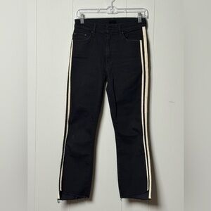 MOTHER Cotton Blend Black Skinny Jeans with White Stripes Size 27